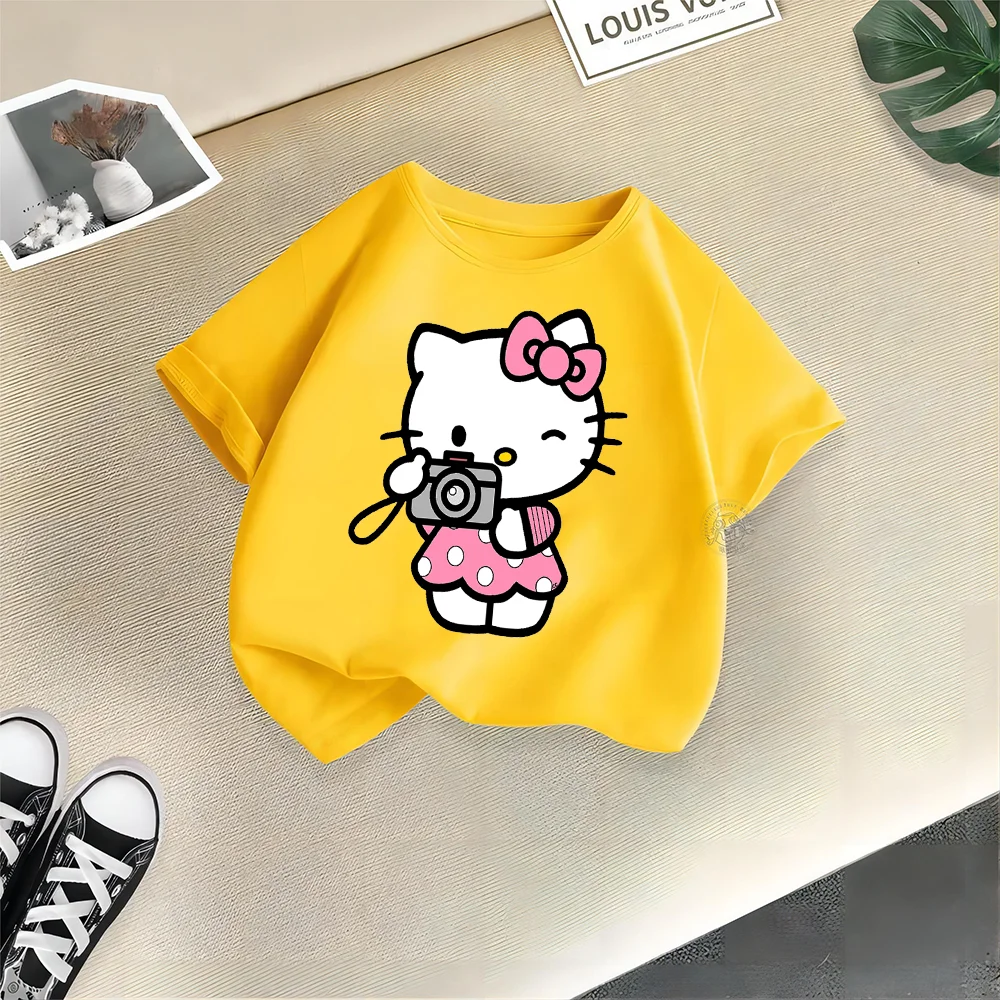 Boys & Girls Kawaii Sanrio Short Sleeve Hello Kitty Anime Printed Crewneck Comfy T-shirt Kids Kids Cartoon Cotton short sleeve