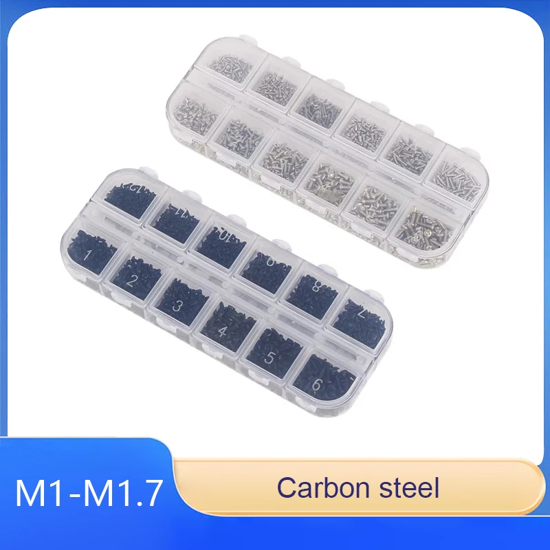 

Carbon Steel Phillips Head Self-Tapping Screw Set, M1 M1.2 M1.4x3/4/5 M1.7x4/5/6 Surface Finish: Blackened. Nickel-plated.