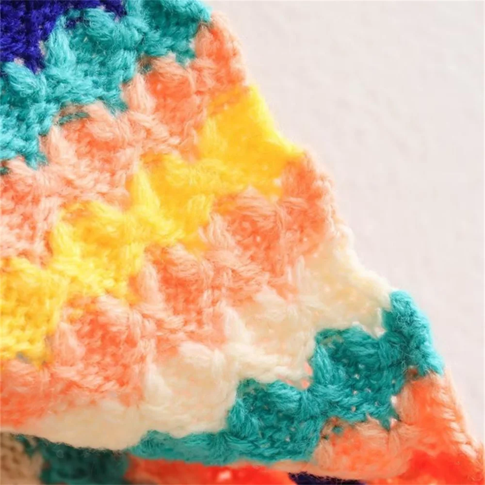 Women Colorful Striped Knitted Cardigan Sweater Vintage Crochet Rainbow Color Long Sleeve Coats Female Loose Streetwear Tops