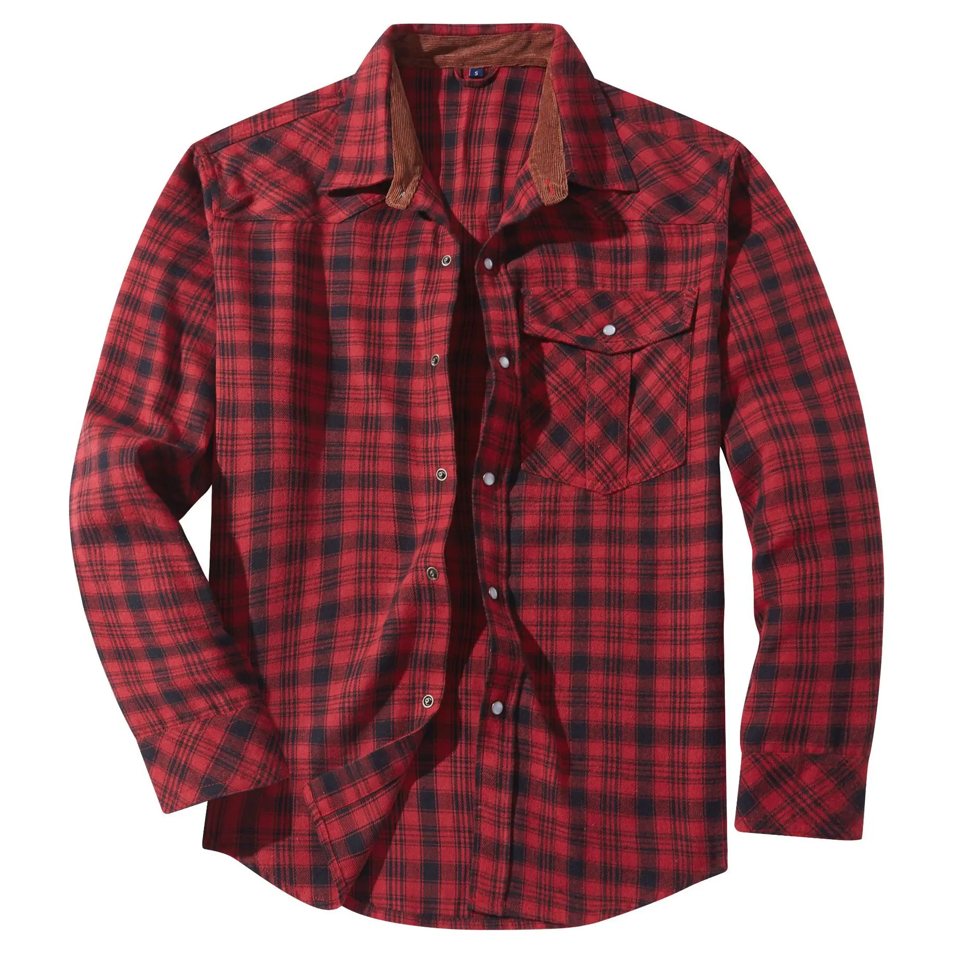 Luxury and fashionable men\'s plus size plaid flannel shirt with retro pearl button Western style long sleeved shirt jacket