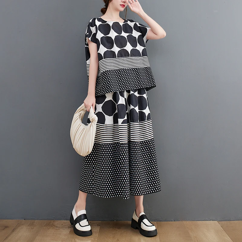 Oversized Vintage Print Loose 2 Two Piece Set Summer Short Sleeve Casual T Shirt Women T-shirt Fashion Clothing Skirt Suit 2026