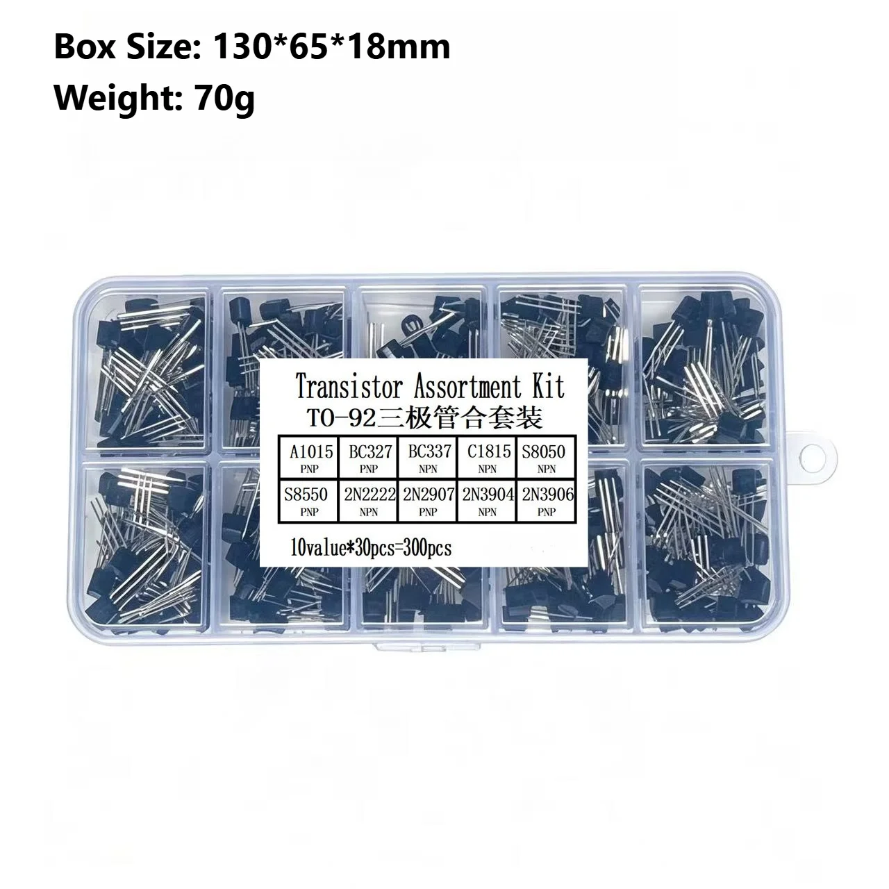 TO-92 Transistor Kit 300Pcs 10 Types x 30Pcs NPN PNP Assortment Box for Arduino DIY