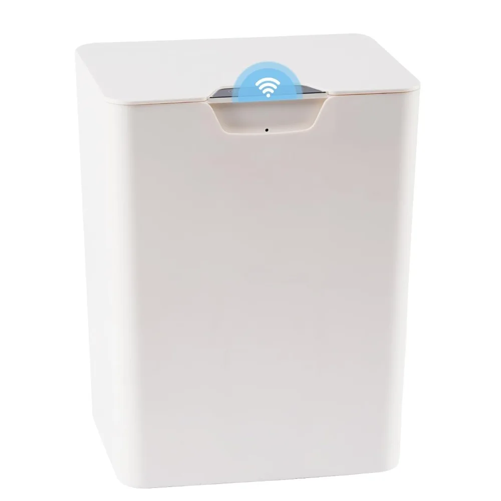 

4-галонный мусорный бак для ванной комнаты с крышкой, автоматический мусорный бак, небольшой умный мусорный бак, бесконтактный, тонкий датчик движения, водонепроницаемый пластик