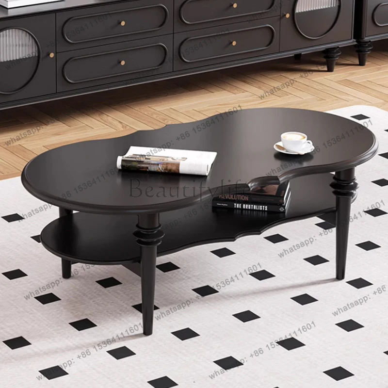 

French Retro Solid Wood Round Coffee Tables Mid - Century Style Black Living Room Coffee Tables Creative Home Furniture FYCT