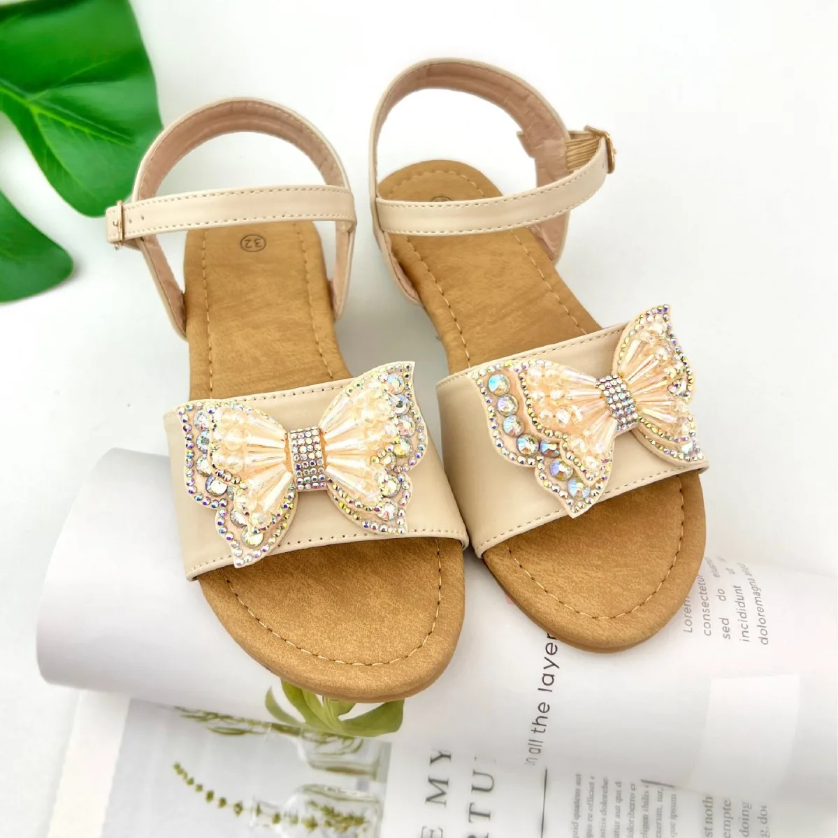 Summer Rhinestone Bow Cute Comfortable Princess Style Fairy Non-slip Soft Sole Girls Sandals