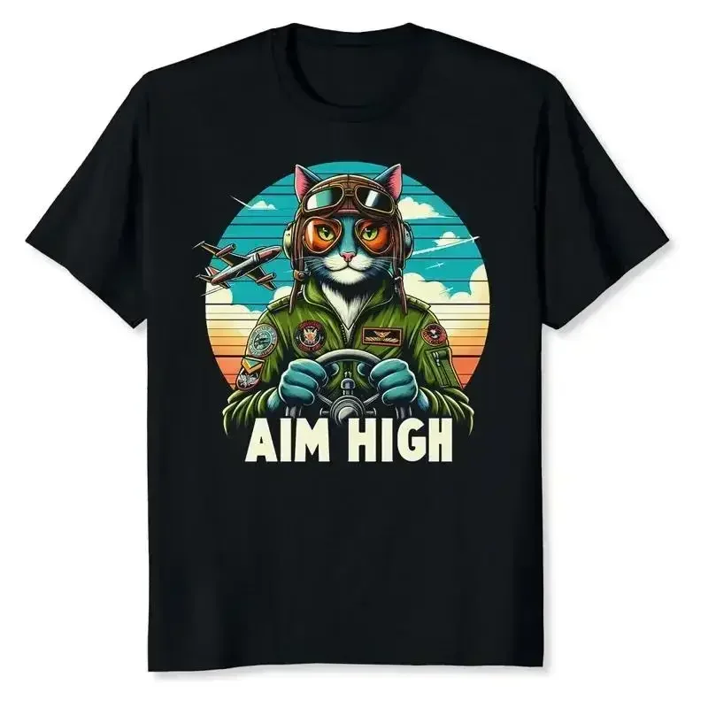 New Limited Aim High Cat Pilot For Loving Jet Fighter Pilots T Shirt