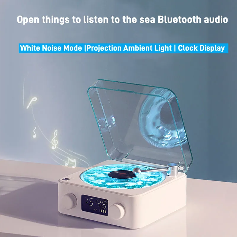 Retro Wireless Bluetooth Speaker Turntable Vinyl Record Player Stereo Sound With White Noise RGB Projection Lamp Sleeping Audio