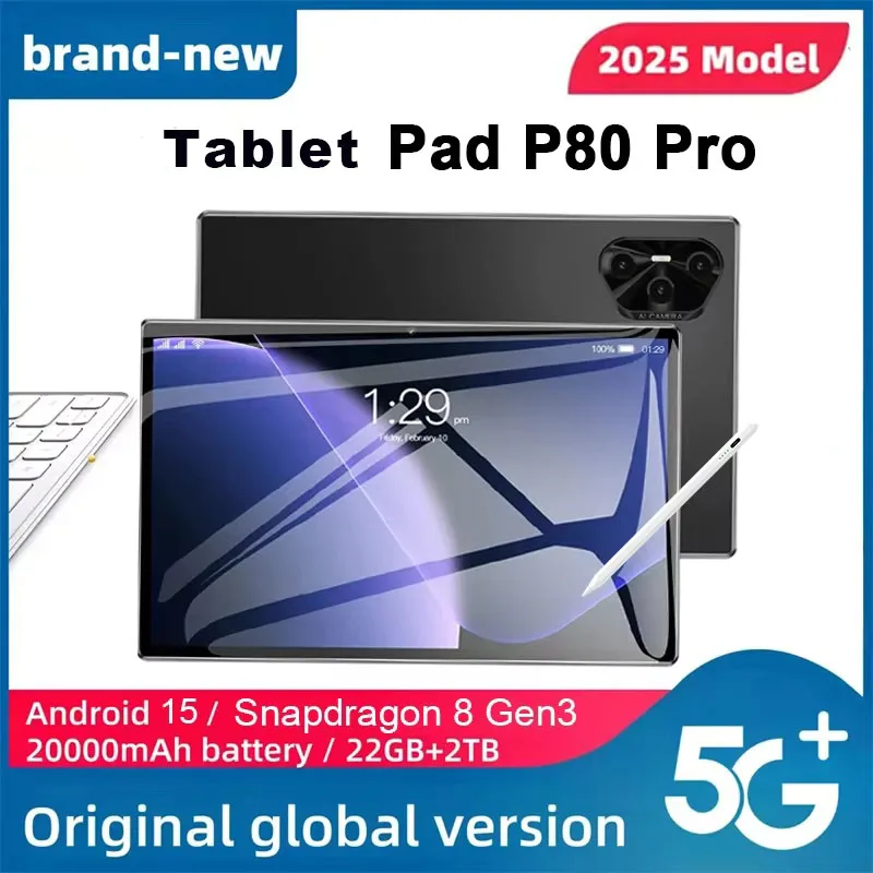

2025 Original Global Language Tablet P80 Pro 11 inch HD 4K Screen Android 15 Snapdragon 8Gen3 Computer 5G Network WiFi GPS Table