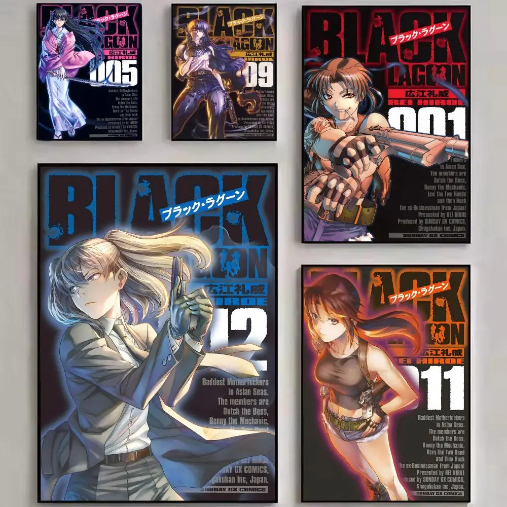Japanese Anime B-Black Lagoon Poster Stylized Art Textured Canvas Mural For Bedroom Living Room Interior Wall Decoration