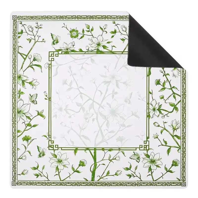 Square Mahjong Table Mat New Chinese Butterfly Vine Printed Anti slip Noise Reduction Game Mat Portable Desktop Decoration
