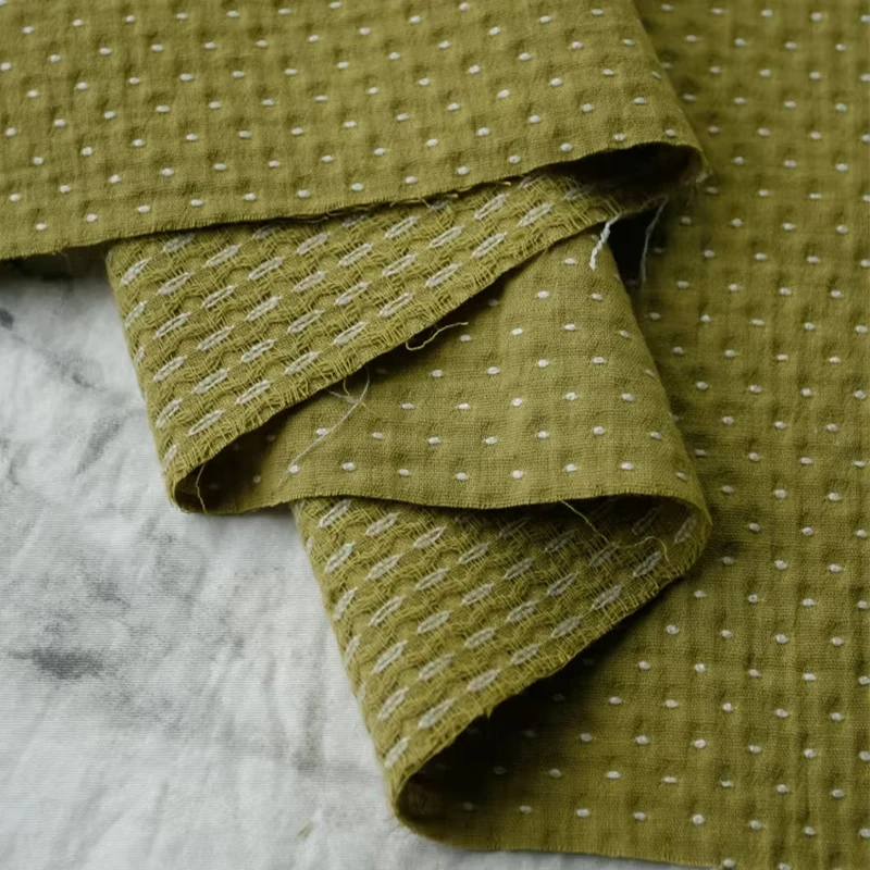 

50x140cm Cute Snow Seed Embroidery Dot Jacquard Pure Cotton Fabric Retro Children's Clothing Handmade DIY Fabric Sewing Cloth