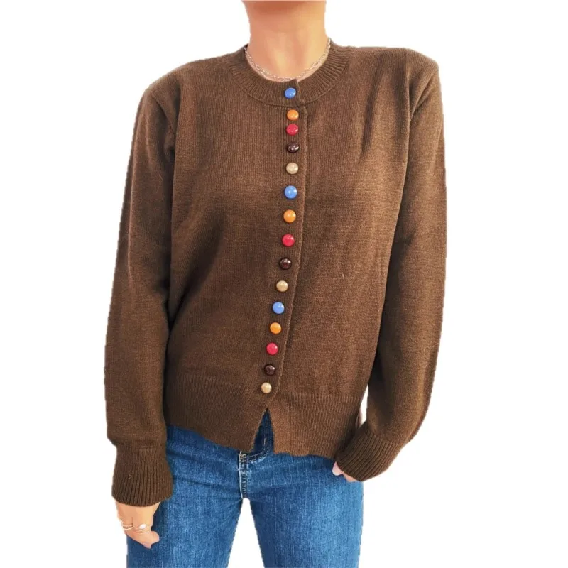 2025 Herfst Winter Nieuwe Elegante Woon-werkverkeer Vrouwen Gebreide Tops Mode Kleurrijke Knop Vest Casual Effen Kleur Trui Jas