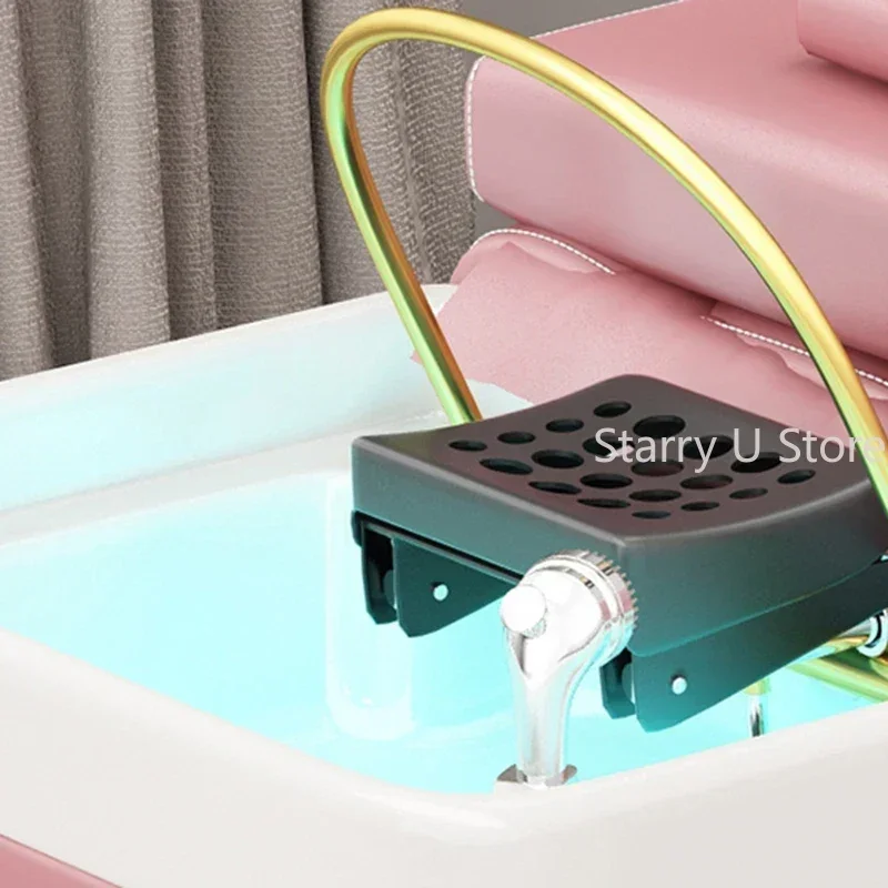 Head Spa Hair Wash Bed Pink Lighting Massage Stylist Comfort Shower Chair Steam Therapy Krzeslo Szampon Salon Equipment MQ50SC