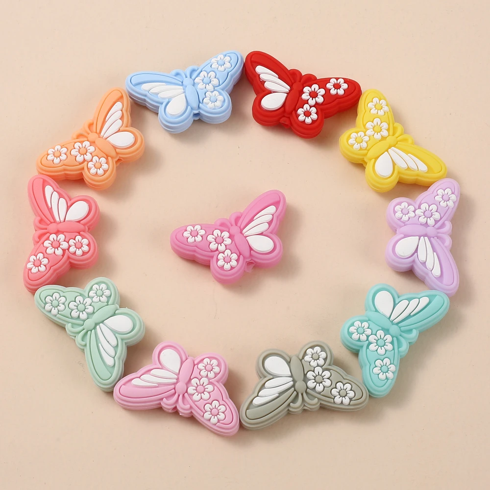 10Pc Animal Silicone Beads 19x32mm Cartoon Butterfly Teether Bead DIY Food Grade Bracelet Necklace Pacifier Chain Jewelry Making