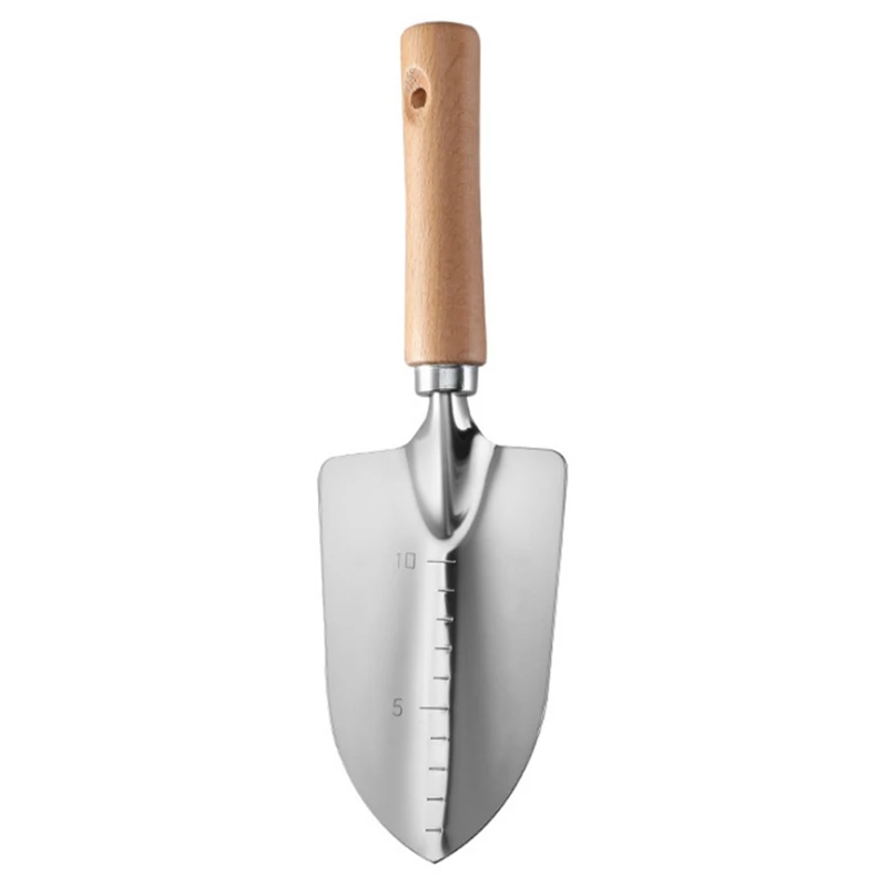 3-Piece The Garden Wooden Handle Small Shovel Silver Steel Includes A Wide Shovel, A Pointed Shovel And A Three-Toothed Rake