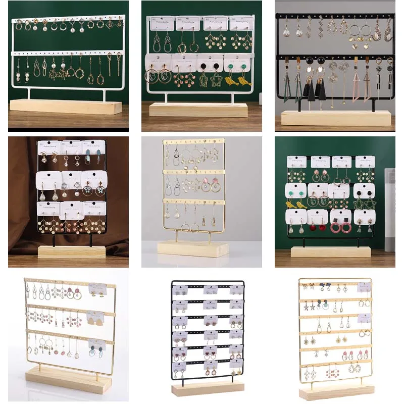 Metal Wooden Earring Storage Rack Multilayer Jewels Display Stand Ear Stud Organizer Shelf Organizer For Counter Live Shows Prop