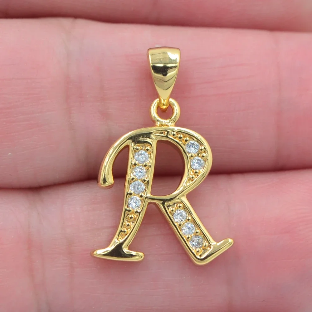 High Quality Gold Color Fashion Clear CZ Alphabet Letters Pendant Jewelry