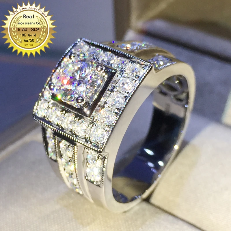 

Luxury 2 Carat Round Solid 9K Au375 White Gold Ring DVVS Moissanite Diamonds Wedding Party Engagement Anniversary Ring
