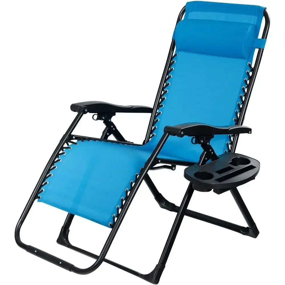 Oversized Outdoor Zero Gravity Chair with Cup Holder, Detachable Pillow, and 500 lbs Capacity (Blue)