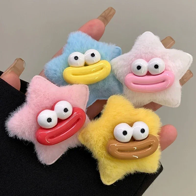 Plush Cute Hair Clips Hairpins Cartoon Animal Big Eyes Mouth Super Lovely Barrettes Colorful Satr Funny Furry Hair Clip Headwear