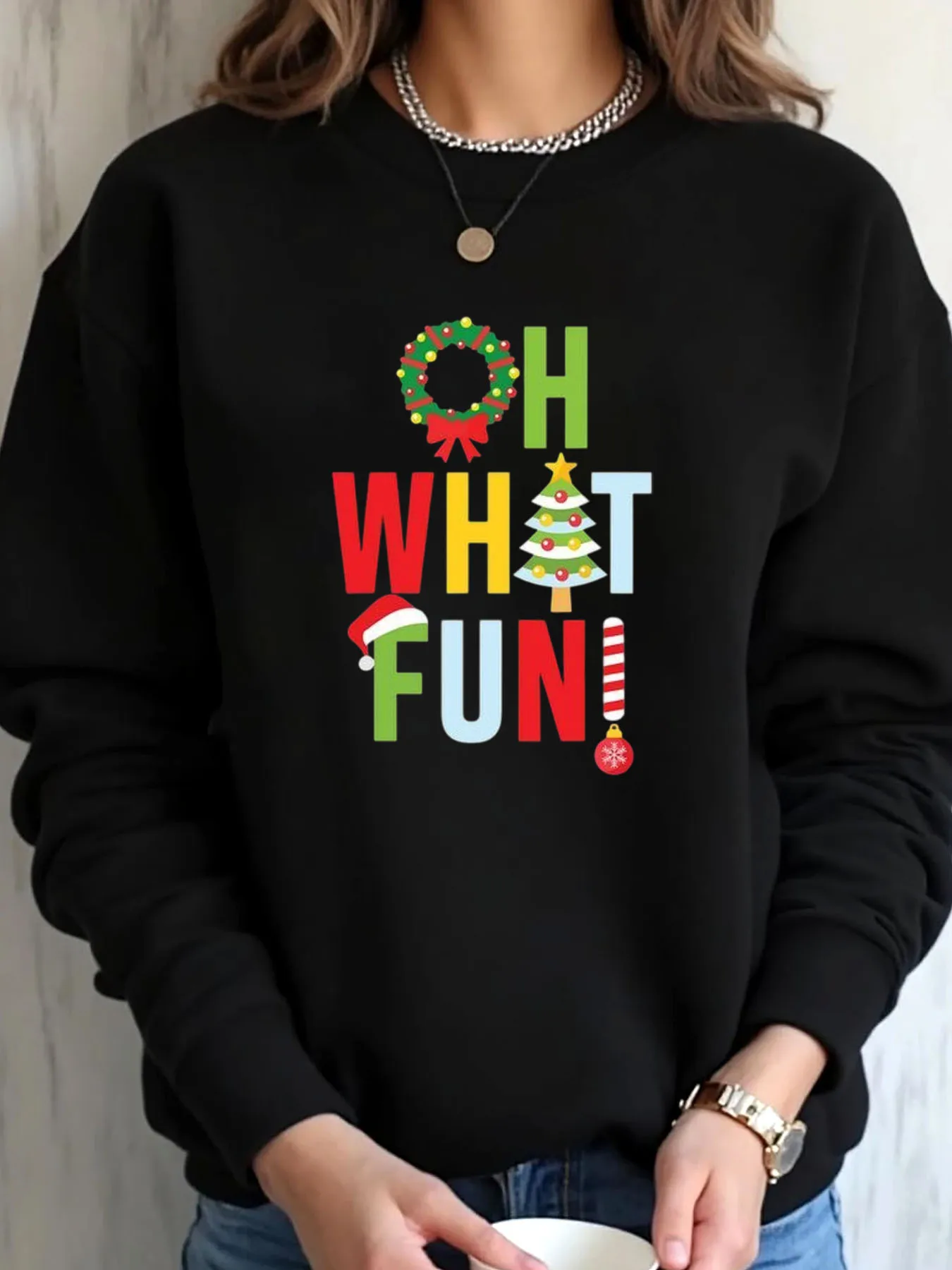 

Женская толстовка большого размера с рождественским принтом Oh What Fun, уличная одежда с принтом