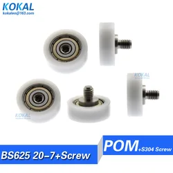 [F0520-7] 1PCS sus304 screw shaft 625ZZ bearing coated with POM flat type white wheel roller with diameter 20mm 2cm  BS62520-7