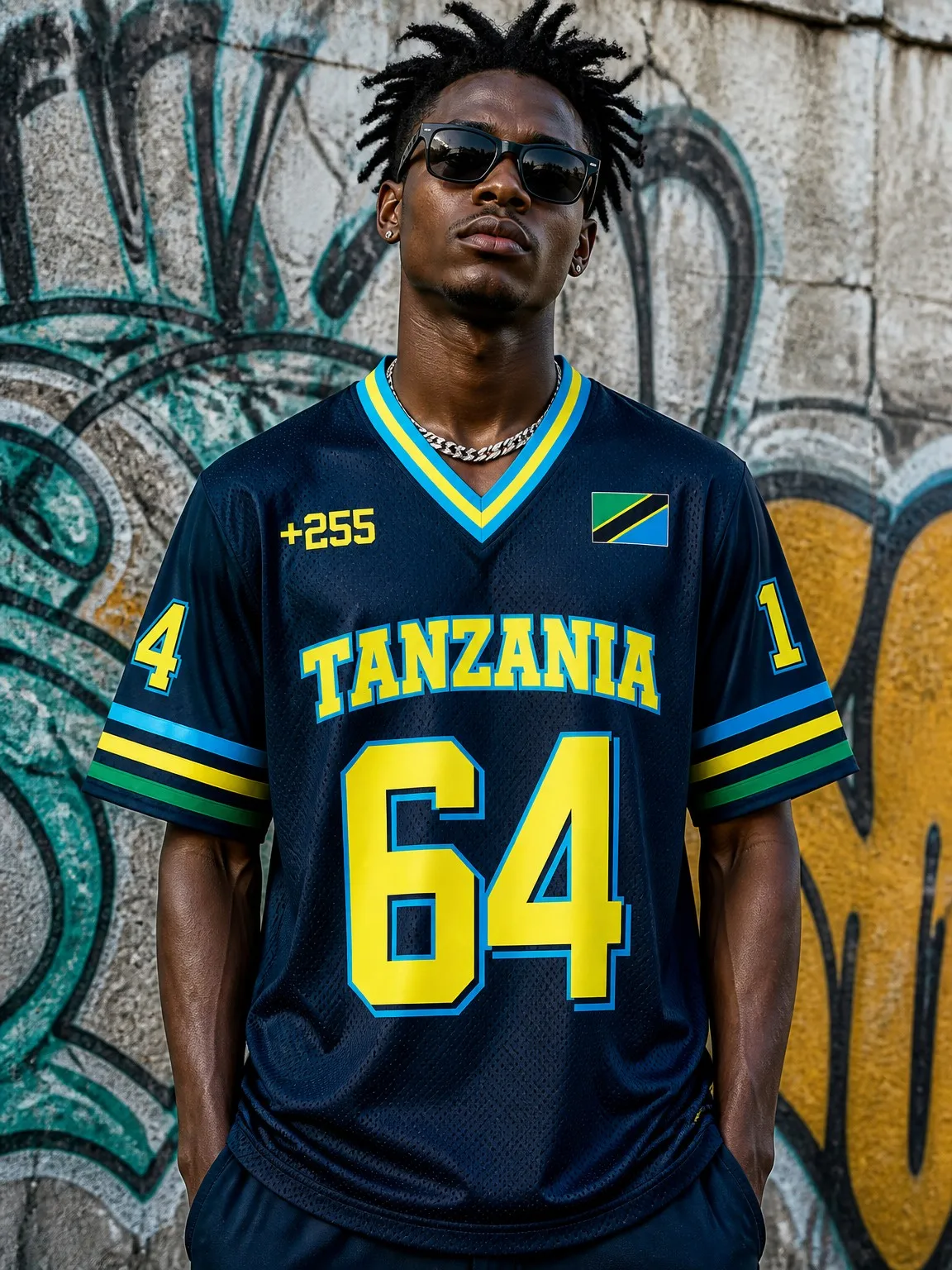 Neues tansanisches Kurzarm-T-Shirt mit V-Ausschnitt für Herren, Farbschema der afrikanischen Flagge, stilvolles Kurzarm-Sweatshirt, Party-Oberteil – Detail 3