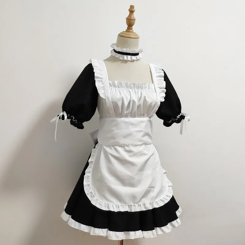 Amine Maid-ropa de Cosplay negra Kawaii Lolita, vestido francés para niñas, trajes de escenario para fiestas de camarera, traje de cafetería japonesa, 2024