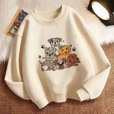 Funny French Bulldog Pullover Spring Crew Neck Graphic Print Hoodie Boy/Girl Kids Hoody Children's Sweatshirt