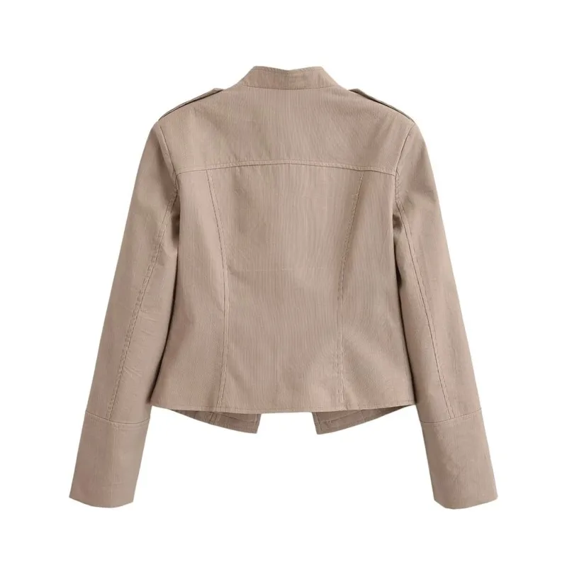 Women's Blazer 2026 Spring Round Neck Long Sleeve Buttons Decoration Coats Fashion Casual Slim Femal Vintage Short Tops
