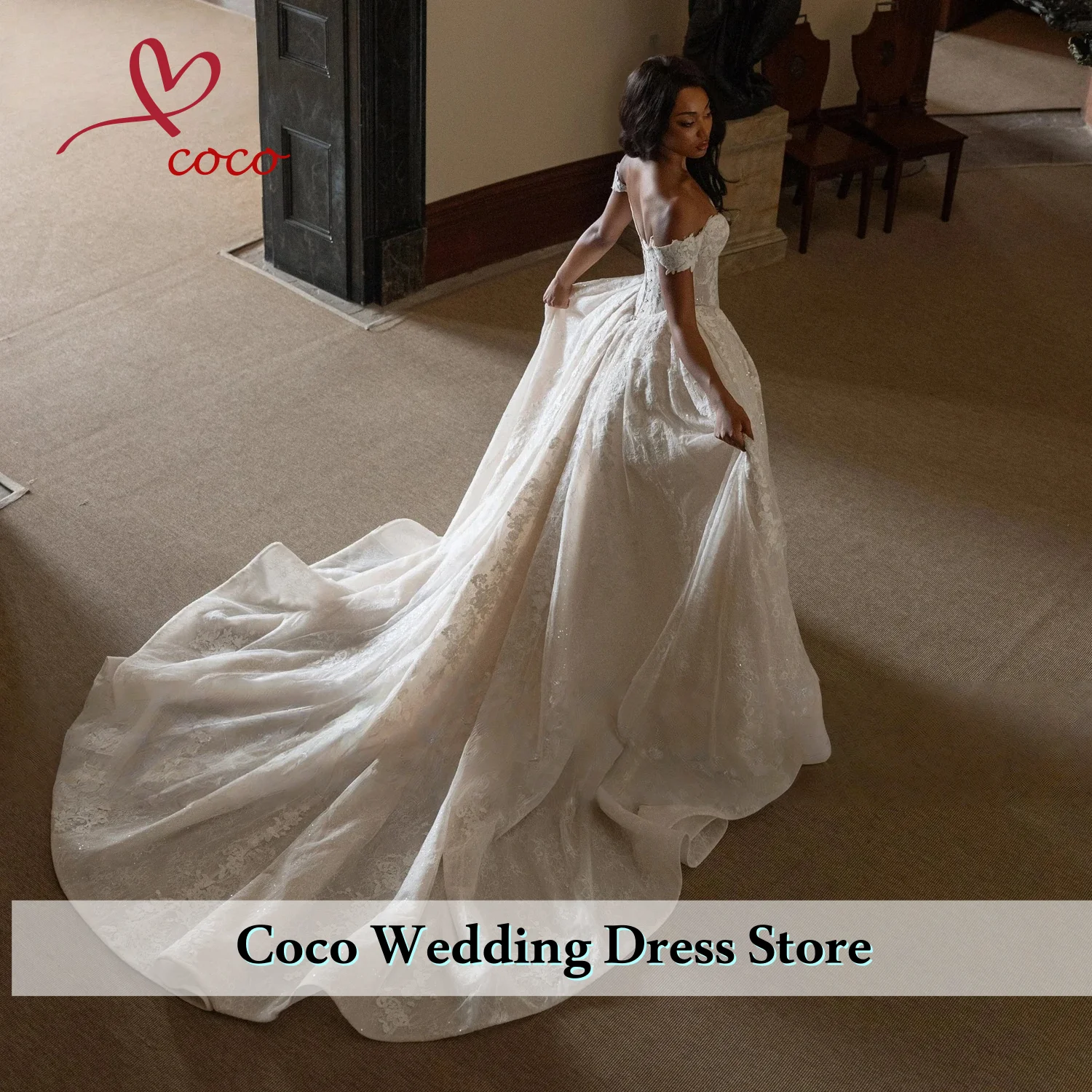 Personalizado elegante fora do ombro vestido de noiva fenda lateral vestido de casamento romântico a linha até o chão vestidos de novia