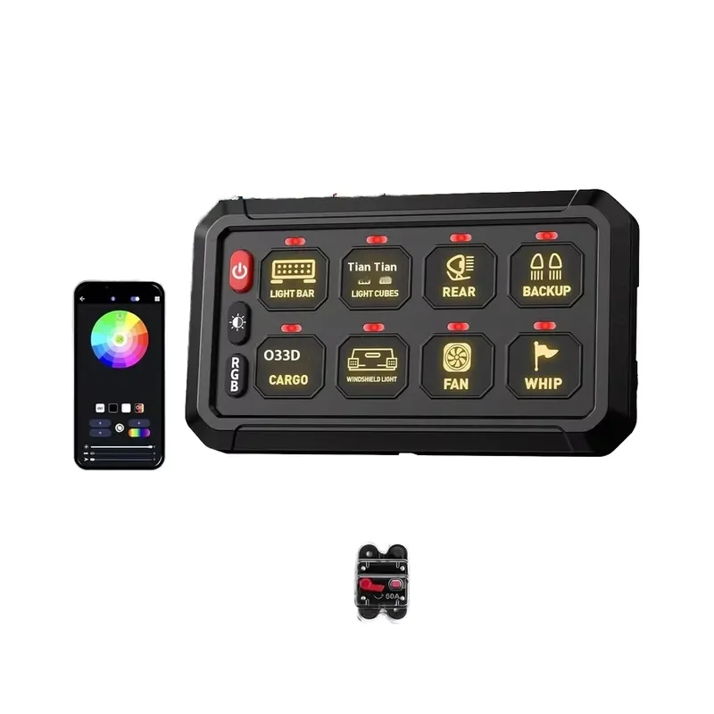 8 Gang for Bluetooth RGB LED Touch Control Panel Box Switch Panel for Car Truck Offroad ATV SUV