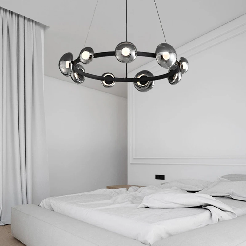 Post-modern Art Chandeliers Black Gray Lustres Modern European  Minimal Designer LED Hanging Lamp for Ceiling Home Decor