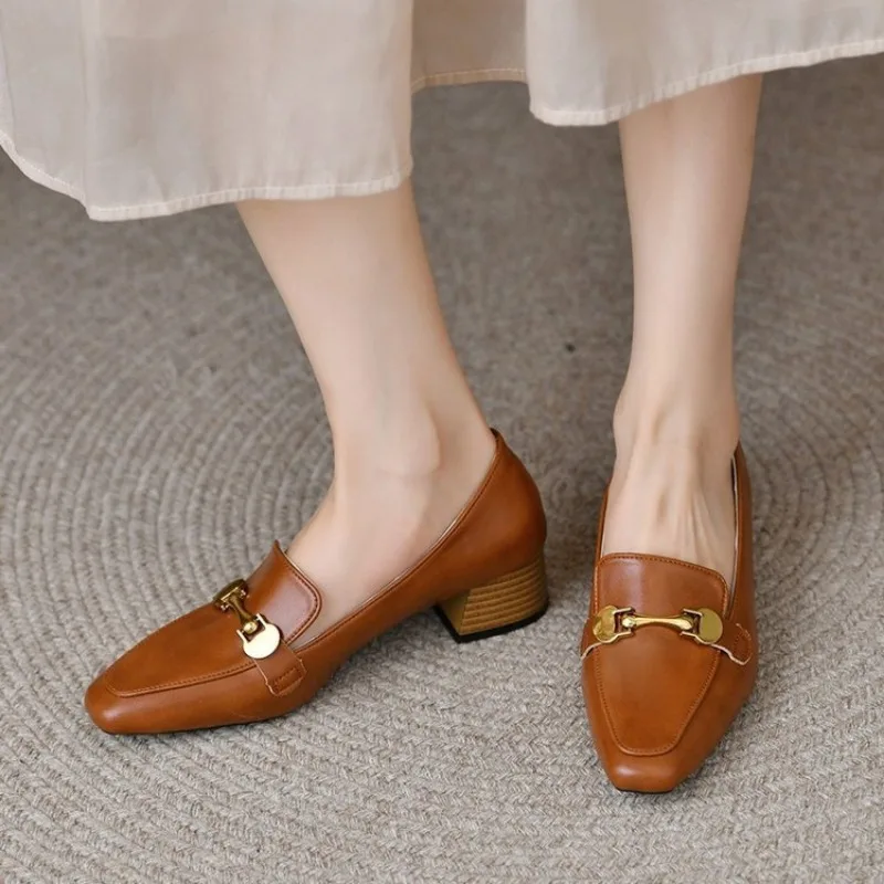 Sapatos Feminino Retro High Heels Shoe Women Autumn New Thick Heel Leather Shoe Soft Leather Single Shoe Women Shoe Mary Jane