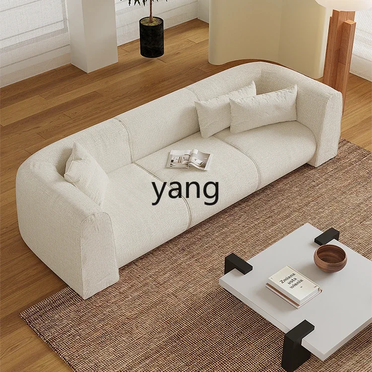 LH, cream wind big white sofa living room cotton and linen combination straight row sofa