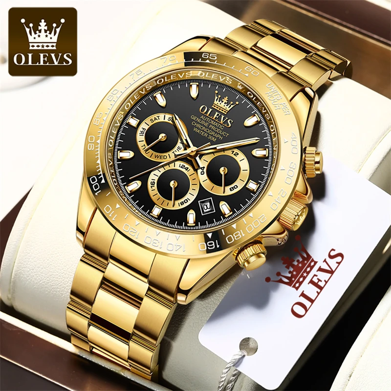 OLEVS-Montre mécanique multifonction en acier inoxydable pour homme, montres étanches, montre de mode Shoe, marque supérieure, luxe