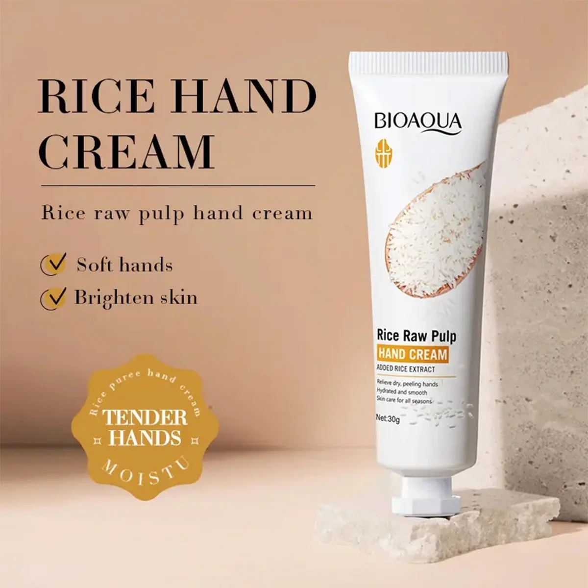 BIOAOUA Bright Moisturizing Liquid High Quality Skin Hand Whitening Face Care Anti-aging Serum Rice Puree Hand Cream 30G