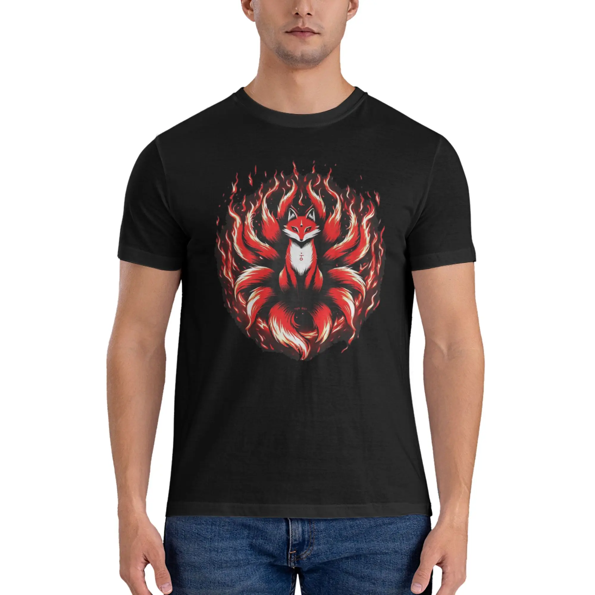 

Kitsune The Japanese Nine Tailed Fox T-Shirt for Men Cotton T Shirts Men's Tees Short Round Neck Summer Clothes Tops S-6XL