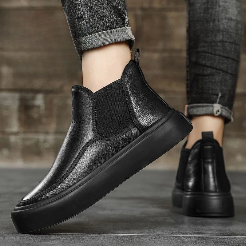 

​ Мужские винтажные ботинки челси в корейском стиле на толстой подошве, зима 2025-40 ° C Теплая противоскользящая обувь с изоляцией из овчины на флисовой подкладке ​