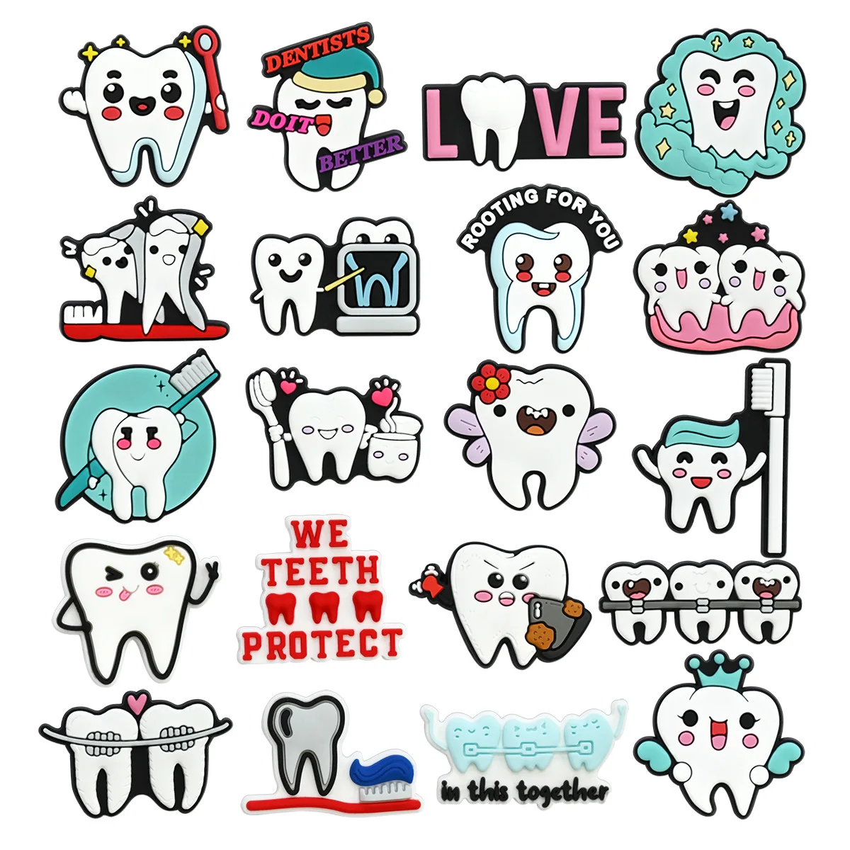 20Pcs Teeth Protection Series Shoe Charms For DIY Premium Quality Charms Shoe Decoration Accessories Bubble Slides Sandals