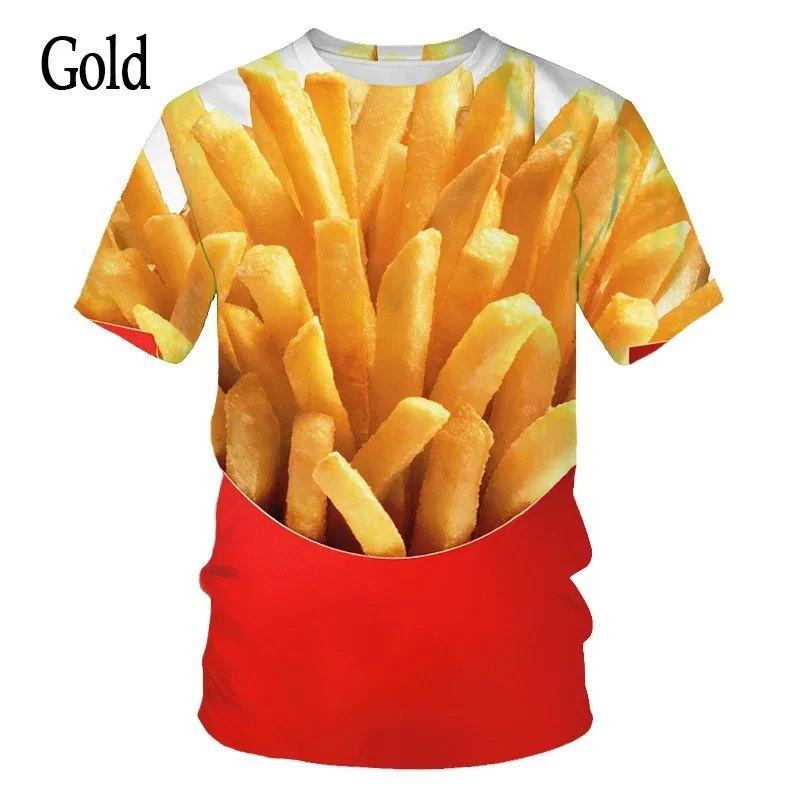 

Men's T-shirt steak burger pattern T-shirt, 3D printed chip, fashionable streetwear, economical, breathable and casual