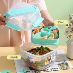 Portable 2 Layer Salad Bowls with Fork 1300ml/1600ml Lunch Box Sealed Leakproof Bento Boxes Reusable Picnic box Food Container