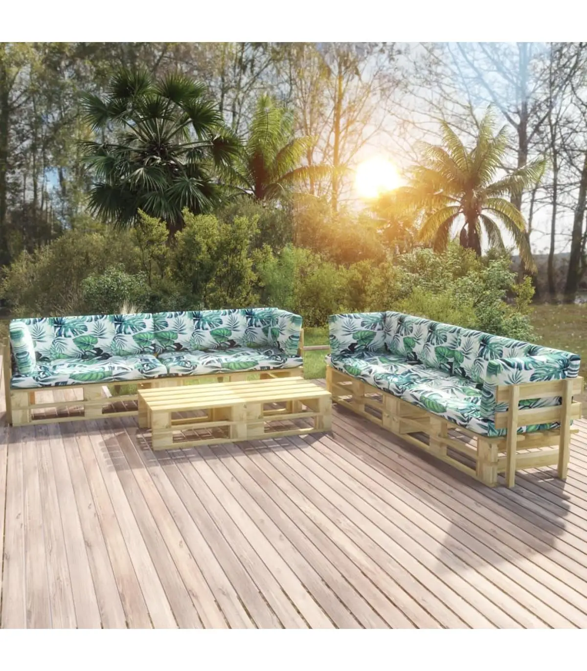 Garden sets pallet furniture 6 PCs and cushions pine wood green impregnated