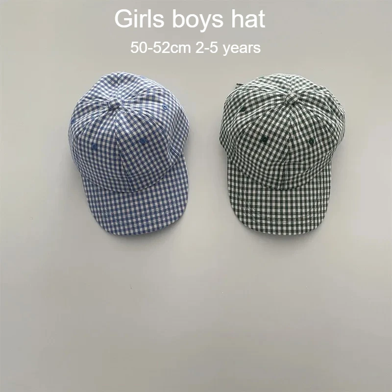 

Kids Summer Hats 50-52cm 2-5 Years Girls Retro Plaid Visor Cap Baby Travel Sun Protection Korean Baseball Boys Caps Children Hat