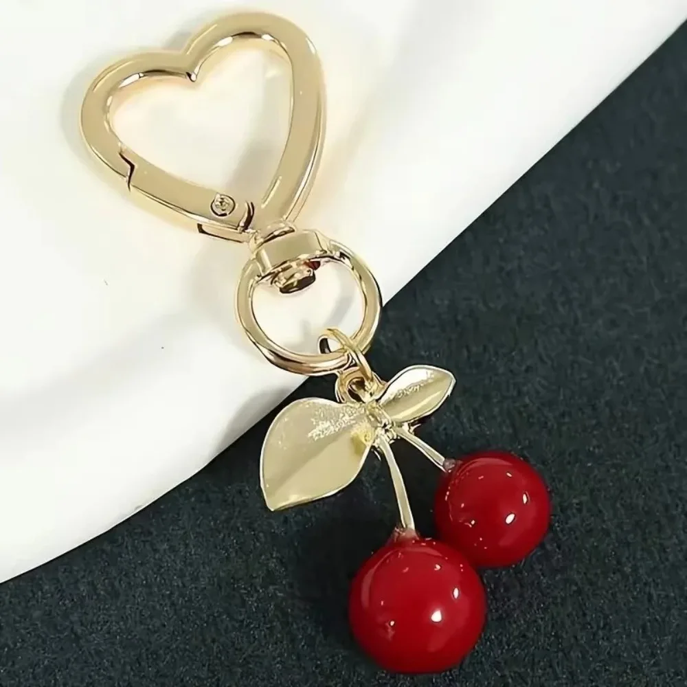 

Cute Durable Cherry Keychain Lobster Clasp Decorative Heart-Shaped Bag Charm Keyring DIY Bag Accessory