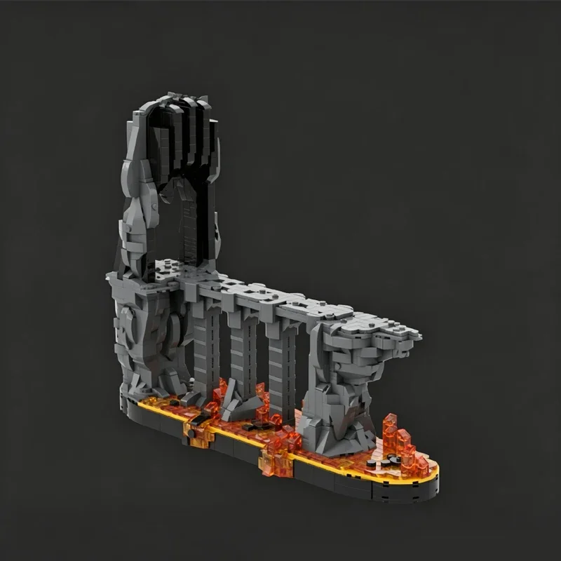 The Fires of Volcanic Peak Alternate Build MOC, Dark Fiery Mountain Ruins Setting for Fantasy Scenery Collection and Showcase