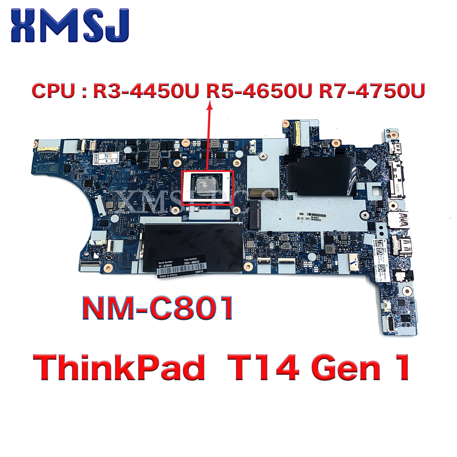 

For LENOVO ThinkPad P14S Gen 1 T14 Gen 1 Laptop motherboard NM-C801 with CPU R3-4450U R5-4650U R7-4750U RAM-8G/16G 100% test