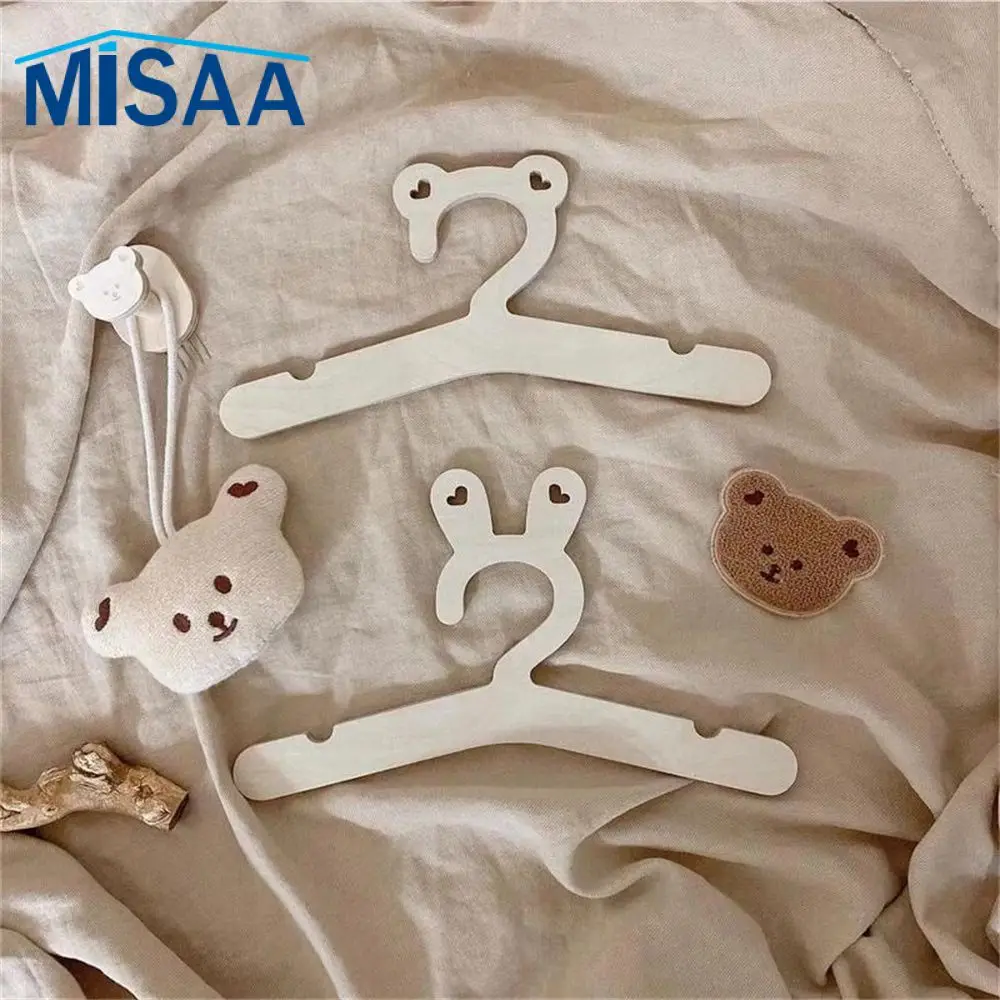 Clothes Hanger Safe Healthy Wood Bathroom Hardware Bear Hanger Cute Cartoon Shape Pollution-free Rabbit Ear Robe Hooks Hanger