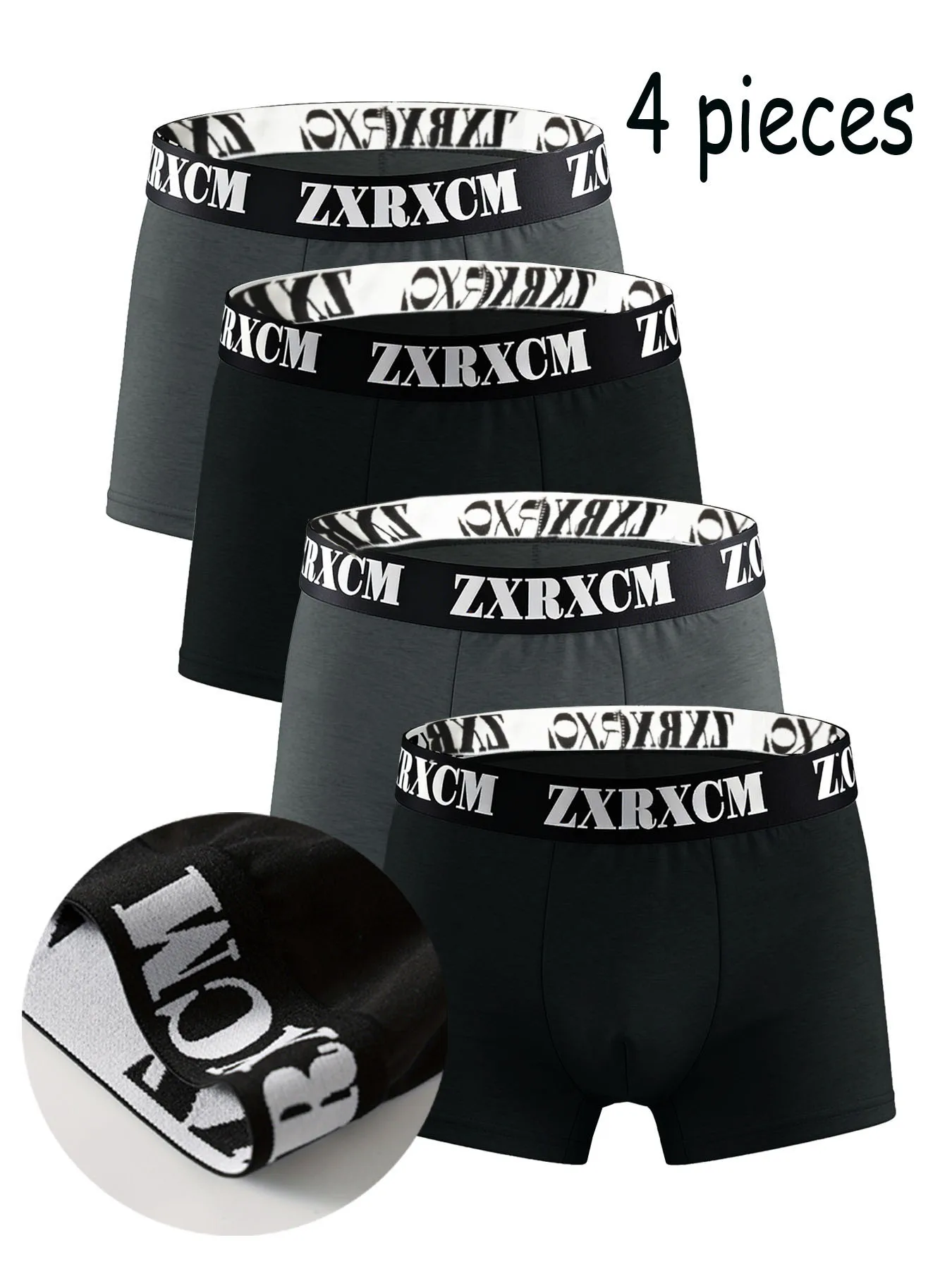 4PCS polyester fiber breathable letter belt design men's underwear basic color series daily casual men's underwear set