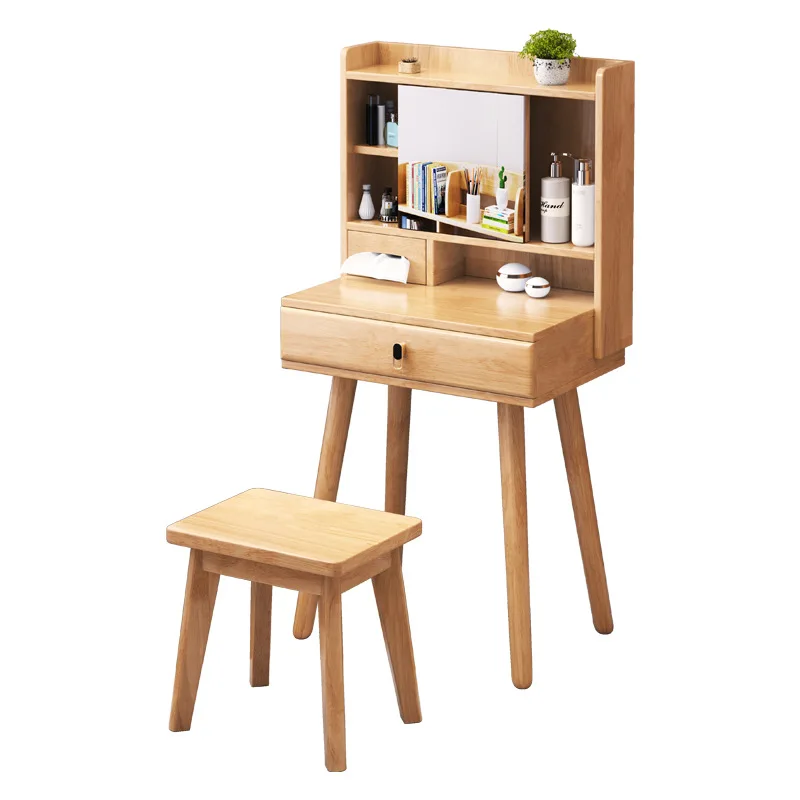 All-Solid Wood Vanity Table, Bedroom Natural Wood Vanity Table, Nordic Internet-famous Lighting